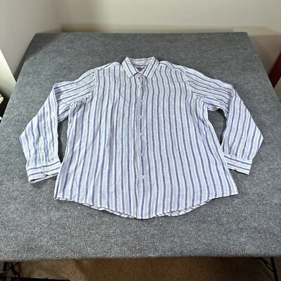 Tasso Elba Shirt Mens Extra Large Blue Striped Linen Long Sleeve Button Down - Image 1 of 4