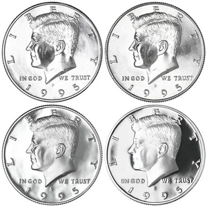 1995 P D S S Kennedy Half Dollar Year Set Silver & Clad Proof & BU US 4 Coin Lot - Picture 1 of 6