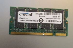 Crucial, 512MB DDR RAM, PC 2700S (DDR 333), Laptop Memory. - Picture 1 of 2