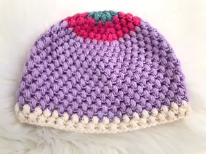 Puff Stitch Hat/Toque, Adult M, Hand Crochet,Turquoise Pink,Lavender,Cream NEW - Picture 1 of 4