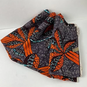 African Fabric Hi Net Target Wax Block Prints 6 Yards Orange Teal Blue Cotton - Picture 1 of 12