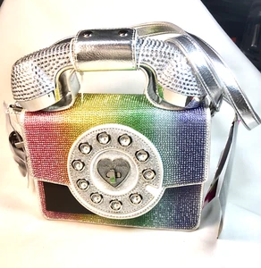 Betsey Johnson Kitsch Rainbow Color Rhinestone Real Working Phone Crossbody Bag - Picture 1 of 7