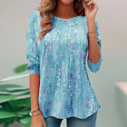Womens Ladies Casual Loose Long Sleeve Tee Shirts Print Tops Blouse Size S-5XL