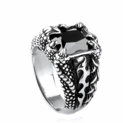 Anillo gótico vintage garras de dragón negro circonita cúbica acero inoxidable para hombre talla 7-17 Foto 1 de 4