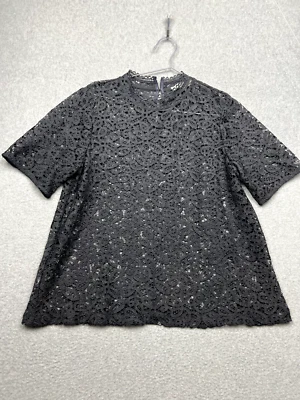 Blusa LOFT Mujer Petites L Encaje Cuello Alto Manga Corta Victoriana Romántica Foto 1 de 4