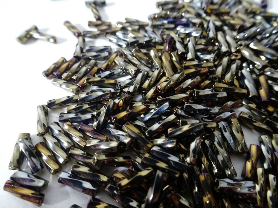 650 Glass BUGLE BEADS Spiral Twist Bronze Iridescent Bead Embroidery 6mm - Image 1 of 1