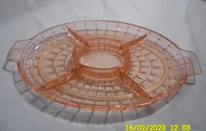 PLATEAU APERITIF A COMPARTIMENT VERRE ROSE....STYLE ART DECO - Picture 1 of 2