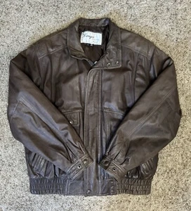 Vintage Cougar International Mens Brown Leather Jacket Bomber Harrington Pilot L - Picture 1 of 17