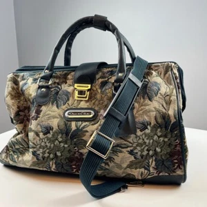 Vintage Oscar de la Renta Floral Tapestry Duffle Carry On Bag Large Beige Green - Picture 1 of 16