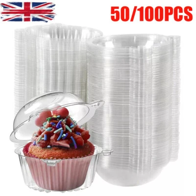 100X Plastic Cupcake Muffin Single Cup Cake Holder Boxes Pods Domes Cases Set