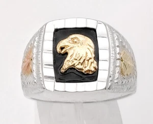 Black Hills Gold Sterling Silver Eagle Ring w Black Onyx Size 12 FAST SHIPPING - Picture 1 of 3