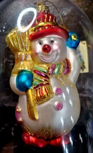 Unique Treasure Hand Crafted Blown Glass Snowman Ornament  in Plastic Case - Picture 1 of 14