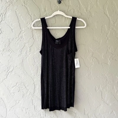 Camiseta sin mangas Guess Jeans para mujer grande negra adornada con estrás Yidazzle nueva con etiquetas Foto 1 de 4