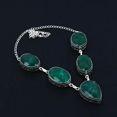 Gemma Smeraldo Collana 925 Argento Sterling Gioielli Per San Regali - Immagine 1 di 4