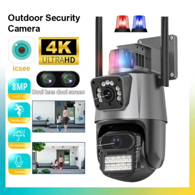 8MP 4K Wifi Security Camera Dual Lens 1-8X Zoom Outdoor PTZ Night Vision Camera