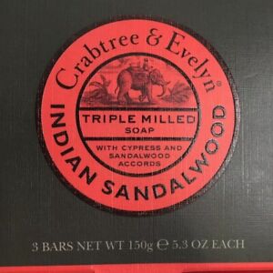 THREE BARS Crabtree & Evelyn Indian Sandalwood Aromatic Soap 5.3OZ Triple Milled