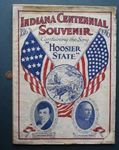Partitura musical Hoosier State del gobernador Sam Ralston 1916 del centenario de Indiana- - Imagen 1 de 1