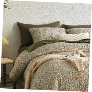 - Floral Quilt Set, Cute Vintage Flower Cottagecore Shabby King Olive Green - Picture 1 of 8