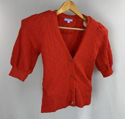 Cárdigan suéter tejido Draper James RSVP para mujer mediano rojo manga abotonada codo Foto 1 de 4