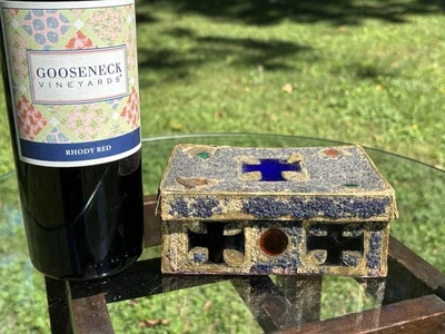 Antique Early 19th C Folk Art Hand Made Paper Box With Glass Iron Cross Panels - Image 1 of 4