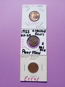 3 Mint Coin Error Cents! 1984 Off Center, 1955 Poor Mans Dbl Die +, Planchet. N7 - Picture 1 of 20