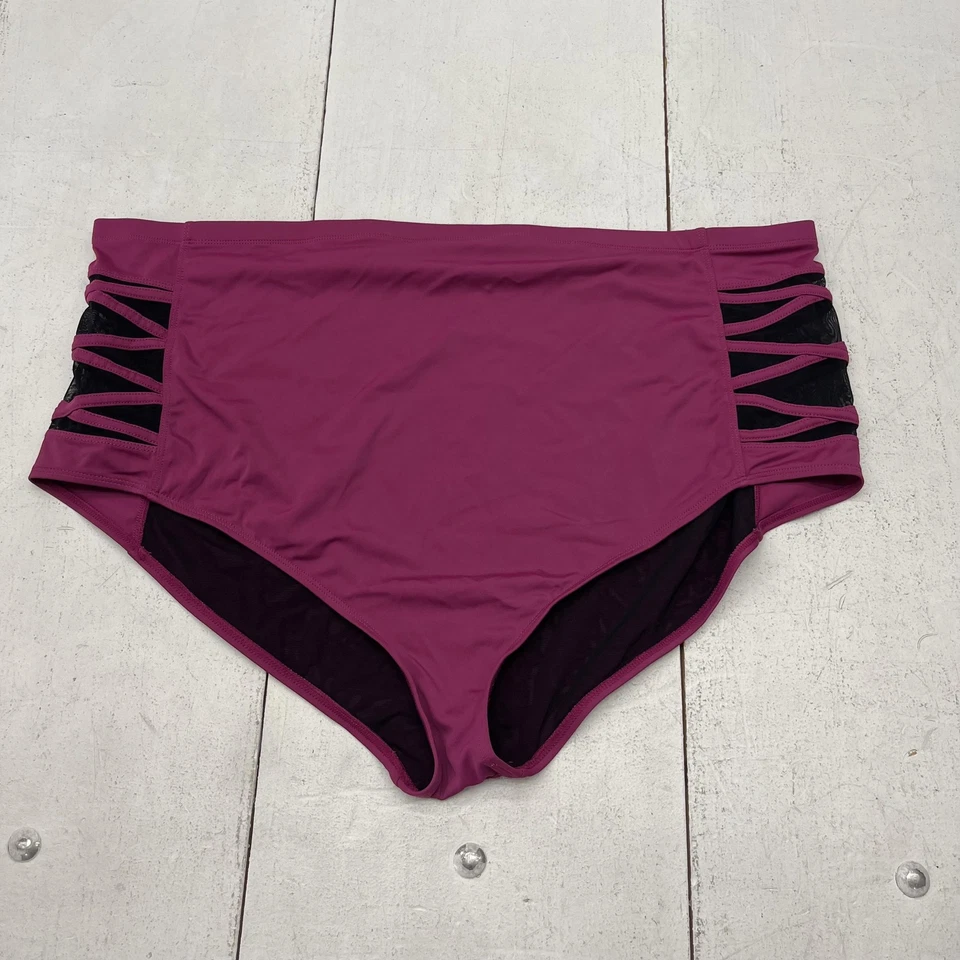 Pantalones de natación tórridos para mujer 5 morados cintura alta tiras laterales encaje bikini plus Foto 1 de 4