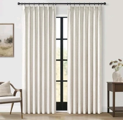 Cortinas plisadas 100 % oscuras plisadas pellizco de 96 pulgadas de largo, cortinas de lino de lujo Foto 1 de 4