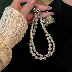 Love Heart Pearl Beaded Phone Strap Phone Charm Chain Phone Accessories - Photo 1 sur 7