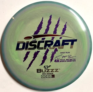 Discraft Paul McBeth 4x Claw First Run ESP Buzzz Blueish/Gray/Green Swirl New - Picture 1 of 4