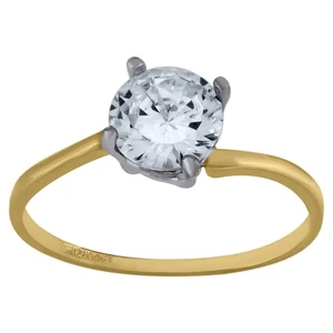 10k Two-Tone Gold Womens Round Cubic Zirconia Engagement Ring - Picture 1 of 1
