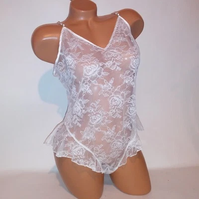 Victoria Secret Lingerie Teddy One Piece Bodysuit Large White Allover Lace VS Ar - Image 1 of 4