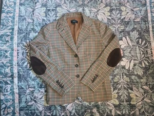 Talbots Academia Plaid Blazer 4 Elbow Patch Wool Equestrian English Country - Picture 1 of 11