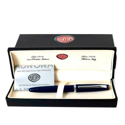 [Usado] Bolígrafo AURORA Estilo Resina E72 Azul Marino x Caja Plateada Estuche Folleto Foto 1 de 4