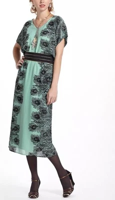 NWT Anthropologie Corey Lynn Calter Kimono Dress Peacock Feather Midi M - Image 1 of 4