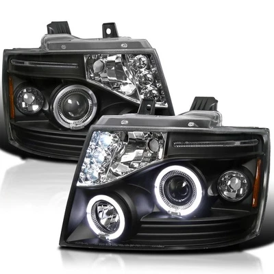 Black Fits 2007-2014 Chevy Tahoe Avalanche Suburban Led Halo Projector Headlight - Imagem 1 de 4