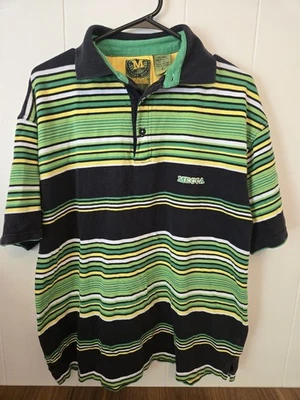 Camisa Polo a Rayas La Meca Manga Corta Para Hombre Talla L Azul Verde Y2K Bordada Foto 1 de 4