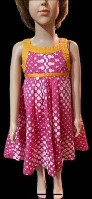 CARTERS SZ4 女孩亮粉色 ~ 白色 ~ 橙色连衣裙,背面有领带,完全衬里 — 第 1/4 张图片