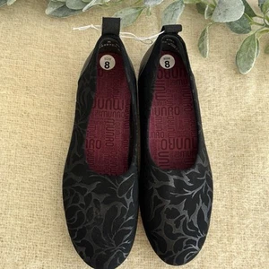 Munro Iriana Slip On Casual Shoe Flat Women Size 8 M Black Floral Leather Trim - Picture 1 of 8