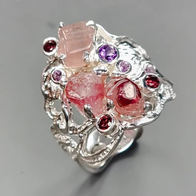 Anillo Vintage Turmalina Natural Plata de Ley 925 Talla 8/R433226 Foto 1 de 4