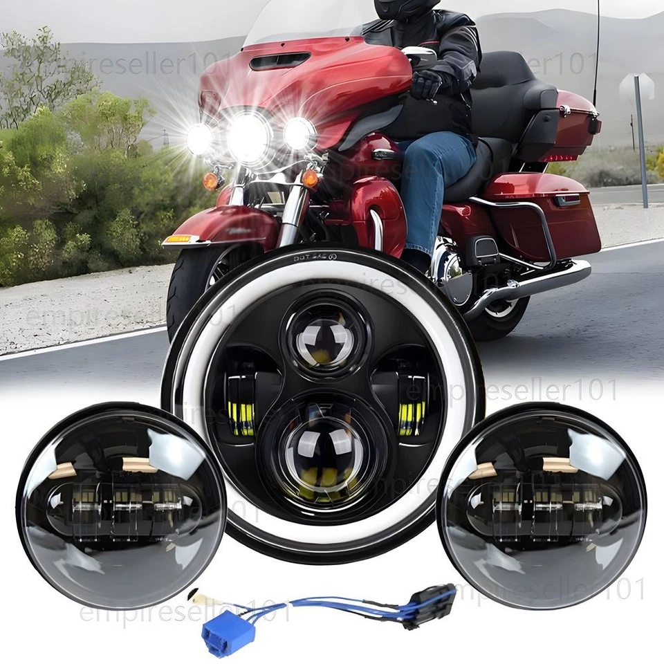 Faro LED ojos angulares de 7 pulgadas + 2 piezas luces antiniebla de 4,5 pulgadas 60 W para Harley Davidson Foto 1 de 4