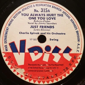 V-Disc No.315 Charlie Spivak Just Friends-Duke Ellington Jazz Swing12" 78Rpm - Imagen 1 de 10