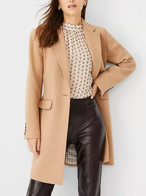 NUEVO ABRIGO CHESTERFIELD CORTO MEZCLA LANA CAFÉ AU LAIT ANN TAYLOR TALLA XXL Foto 1 de 4