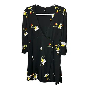 Free People Sz M Time On My Side Floral Print Black Tunic Mini Dress Boho V Neck - Picture 1 of 6