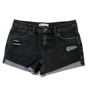 Levi's Girl's Girlfriend Shorty Shorts Size 16 Black Distressed Denim Shorts - Picture 1 of 12
