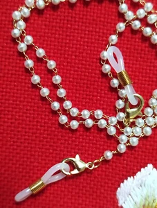 Brillenkette aus Kupfer im Vintage-Stil rutschfestes Brillenband mit Kunstperle - Bild 1 von 3