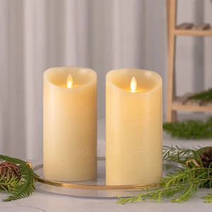Set of 2 Luminara Flameless Pillar Wax Candle With Remote Battery Operated Ivory - Picture 1 of 9