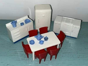 Vintage Kunststoff Plastik Spielzeug Küche Set Kühlschrank Tisch Stühle Spüle Herd Mehr! - Bild 1 von 1