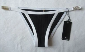 Wildfox Swim XS Bandage Knit Low Rise Bikini Bottom Goldtone Side Logos - Picture 1 of 3