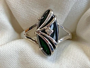 10K White Gold Onyx Ring 1.86g Fine Jewelry Size 6.25 Band Clear Round Stone - Picture 1 of 24