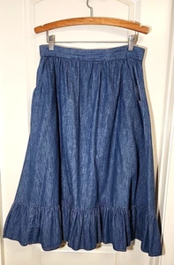 Falda De Colección Denim Pradera Festival Cottage Western Country Reunida Volantes L - Imagen 1 de 11
